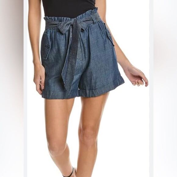 Trina Turk Serenity Tie-Front Paper Bag Chambray Denim Shorts Size 6 - Picture 1 of 10